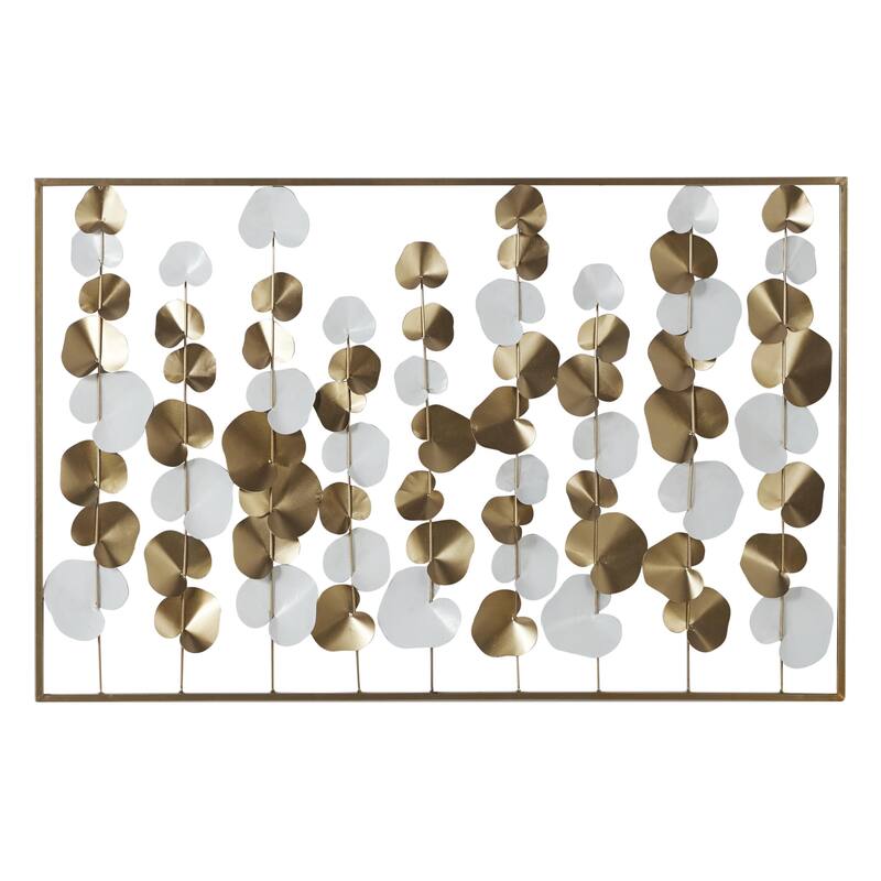 Metal Floral Long Stem Home Wall Decor with White Accents - Gold - Roche River Decor - Gold - 40"W, 26"H