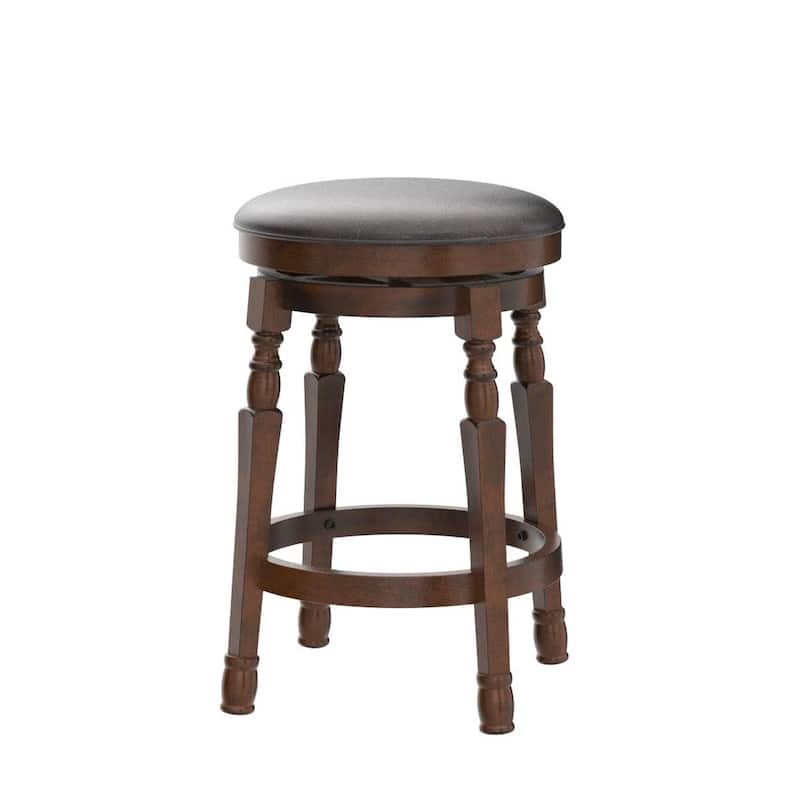 Bar Stools Set of 2 Swivel Barstools 24" Counter Height Bar Stools Backless Solid Wood Chairs with Faux Leather Seat,