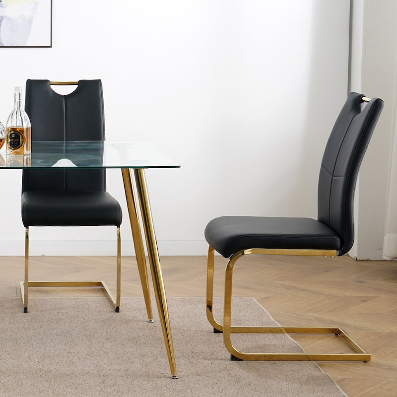 Set of 2,Dining Chairs with Faux Leather Padded Seat Upholstered Chair with gold Metal Legs