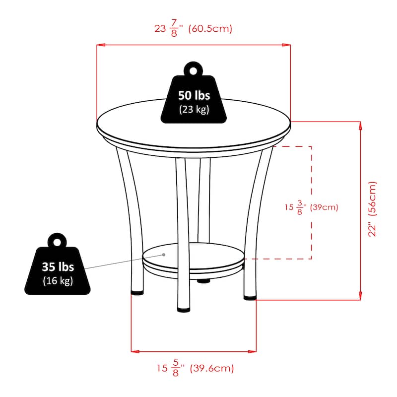 Round End Table, Black and Metal - 23.82 x 23.82 x 22.05 inches