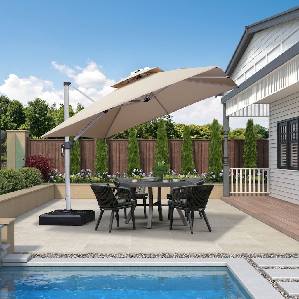 PURPLE LEAF 10ft Square Patio Offset Cantilever Umbrella with Base Included