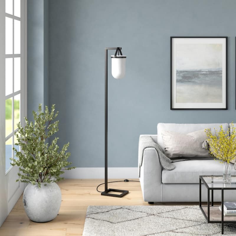 Modern 68" Arched Floor Lamp with Brass Base and Glass Shade