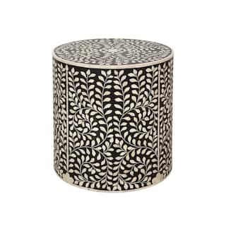 Furniture Classics Shell Bone Inlay Black Resin Ebony Side Table