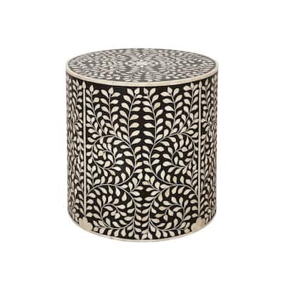 Furniture Classics Shell Bone Inlay Black Resin Ebony Side Table