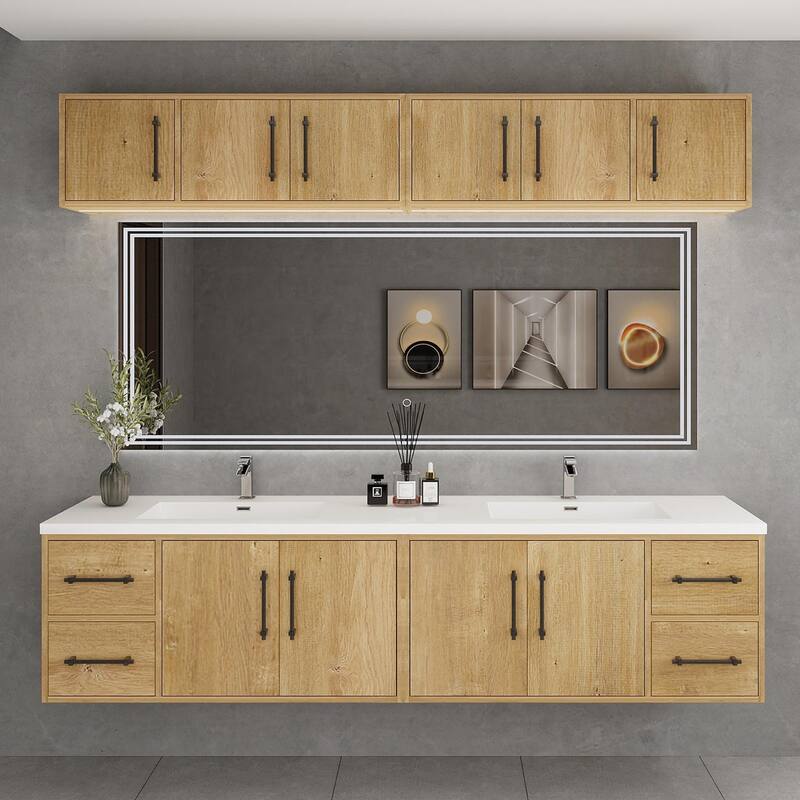 Victoria 84'' Wall-Mounted Double Sink Vanity Set with LED light Top Cabinet