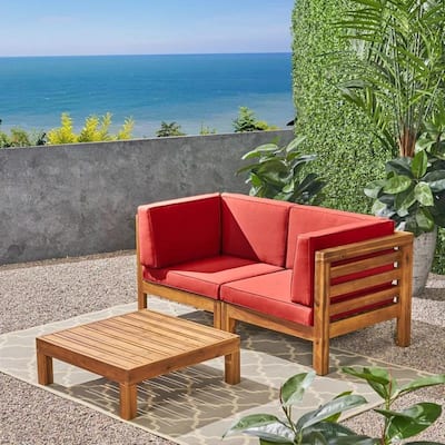 3-Piece LOVE SEAT SET WITH COFFEE TABLE, RED