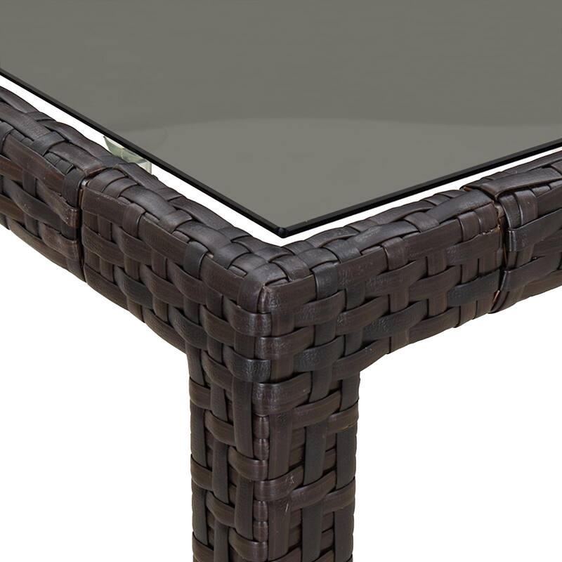 vidaXL Patio Table Outdoor Garden Dinner Table Tempered Glass and Poly Rattan - 98.4 x 39.4 x 29.5 in