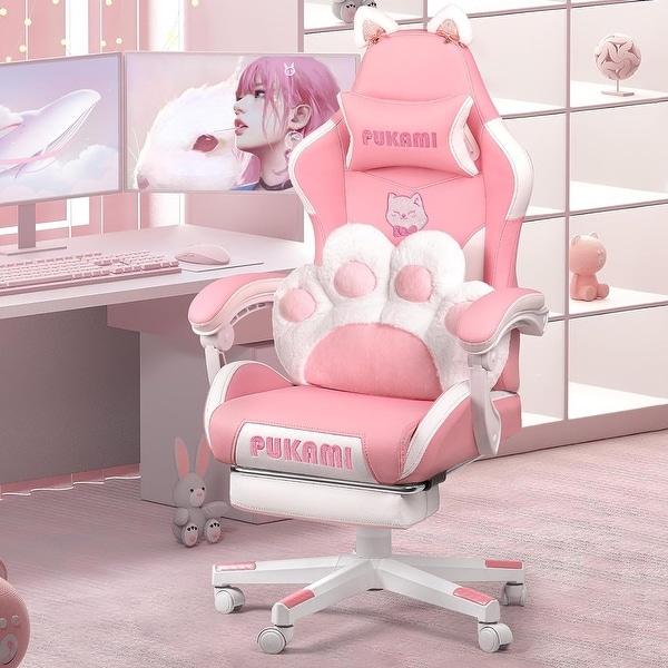 BOSSIN Gaming Chair with Cat Ears and Cat Paw Cushion Pillow Cute Kawaii Reclining Computer Chair for Girl with Footrest Bed Bath Beyond 40806527