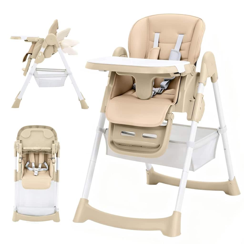 Adjustable Backrest Foldable High Chair for Babies & Toddlers, Kahki