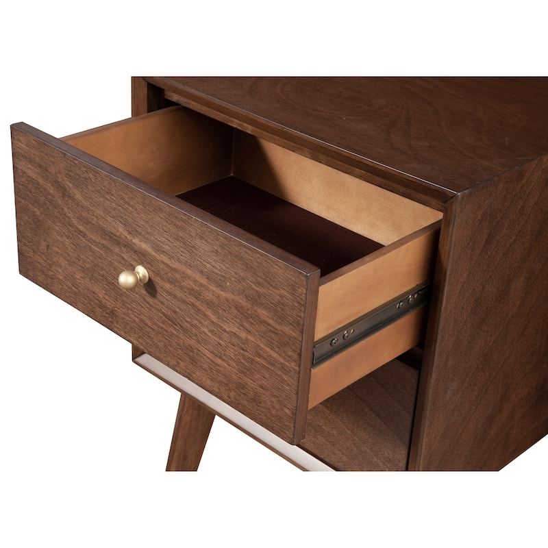 Alpine Furniture Flynn Mid Century Modern 2 Drawer Nightstand, Walnut