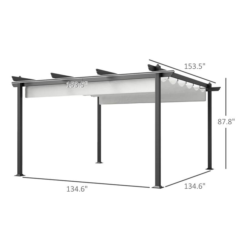 Retractable Aluminum Pergola with 180g Polyester Canopy UPF 30 Plus Gray White for Patio Garden or Terrace