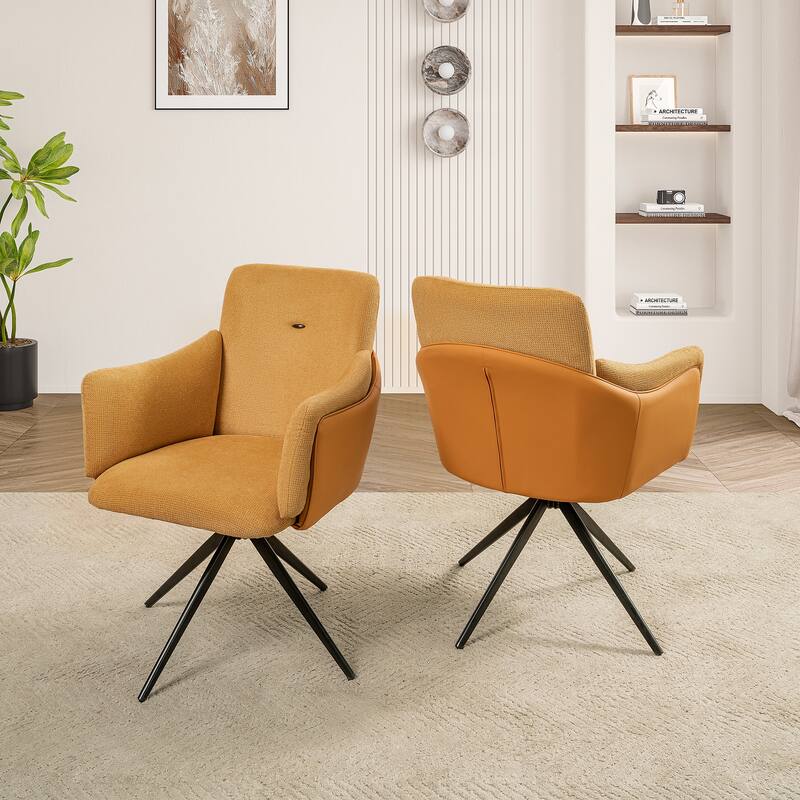 360° Swivel Home Office Desk Chairs Set of 2,Dining Chairs with Arm, Upholstered Bedroom Chairs with Metal Base,Makeup Chair - Orange