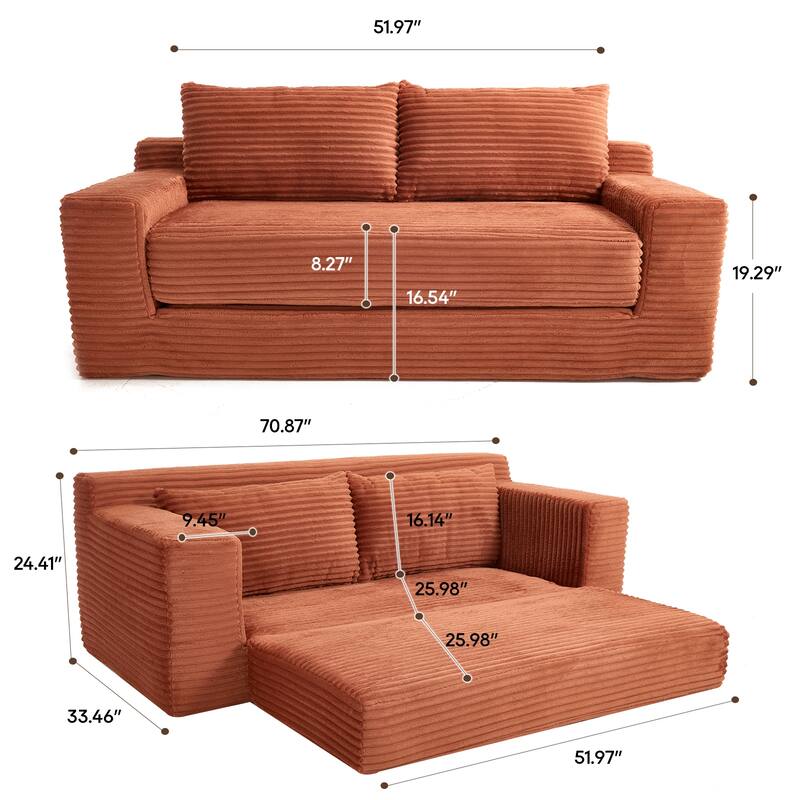 Convertible Loveseat Sofa Bed, Sleeper Sofa with Memory Foam, Foldable Couch Loveseat Recliner Sofa with 2 Pillows