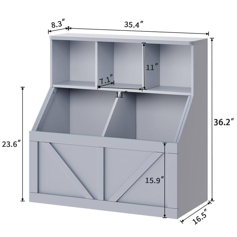 Kids Bookshelf and Toy Storage, Toy Storage Organizer with Storage Cabinet and Toy Shelf, Toddler Book Shelf