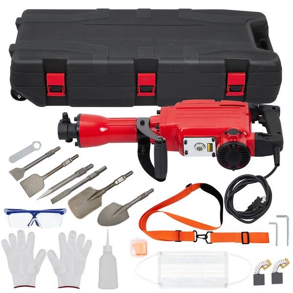 2200W Electric Demolition Jack Hammer For Concrete, Brick, Asphalt | 66J Impact Energy, 1350BPM, Includes 4 Chisels