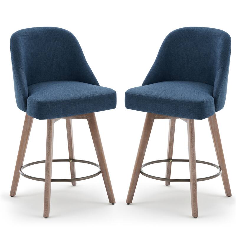 26" Upholstered Counter Height Swivel Bar Stool, Counter Stools with Solid Wood Legs - 39.37"H x 22.44"D x 21.65"W
