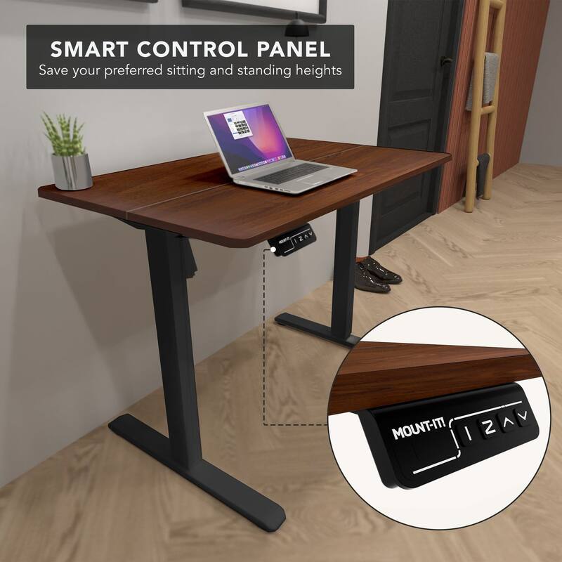 Mount-It! 40"W Electric Rectangular Adjustable Standing Desk, Hazelnut/Black (MI-8036)