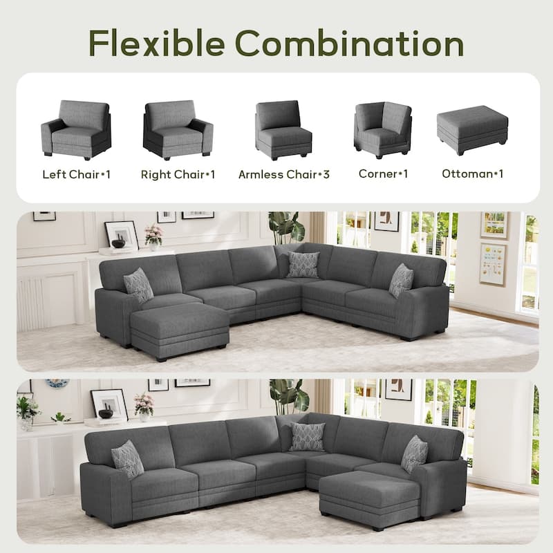 7 Piece Modular Corduroy Sectional With Ottoman