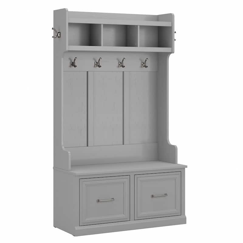 Woodland 40W Hall Tree and Shoe Bench with Doors by Bush Furniture