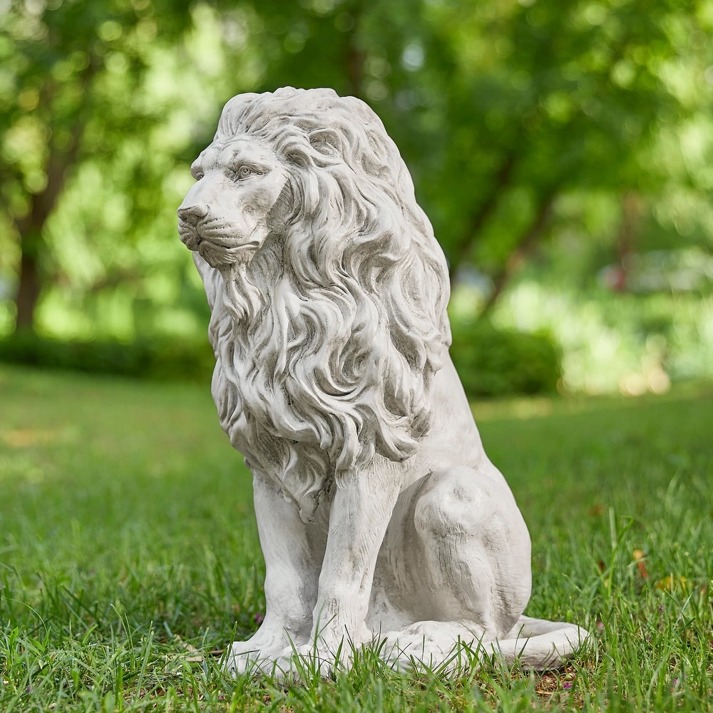 Glitzhome MGO Vintage Sitting & Lying Lion Guardian Garden Statue Porch Sculpture Indoor Outdoor