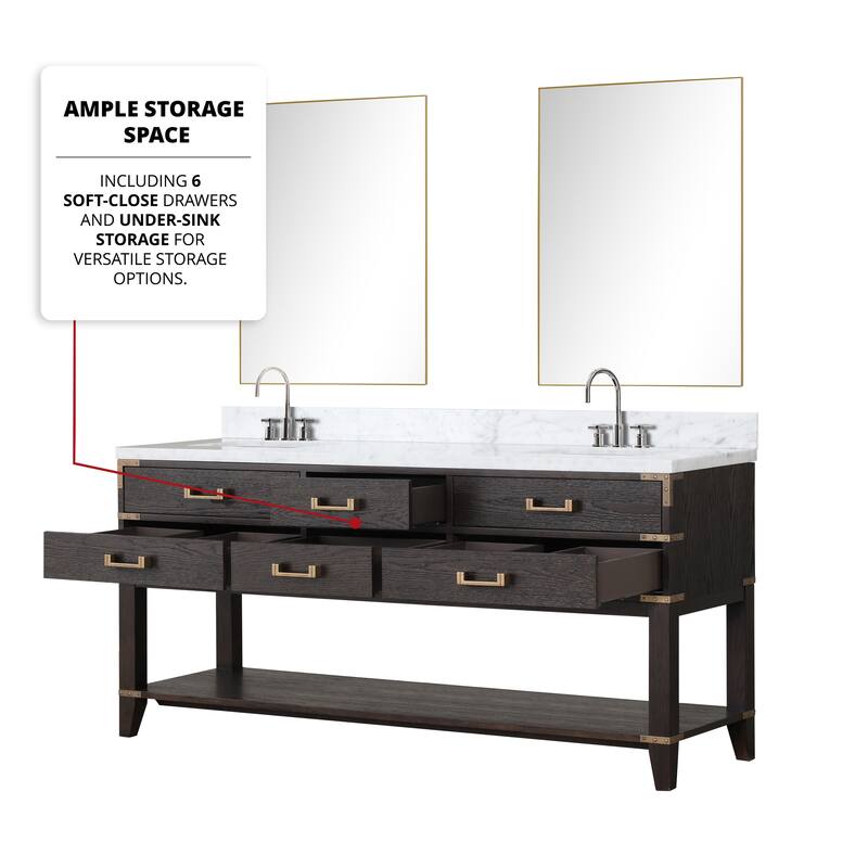 Lexora Norwalk Bath Vanity, Carrara Marble Top, Faucet Set, and Mirror