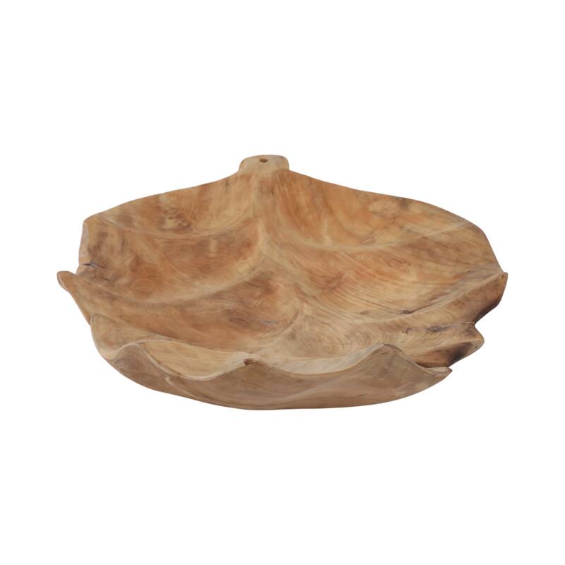 Wood Decorative Bowl Leaf Shape Hand Carved Stylish - 24" Brown - 24" x 17" x 4"