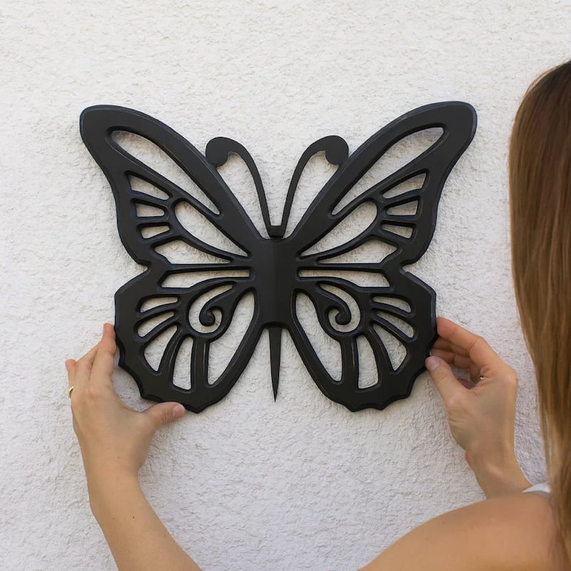 Set of 2 Wooden Butterfly Wall Plaque with Cutout Detail, Black