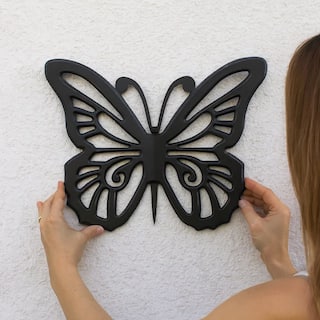 Set of 2 Wooden Butterfly Wall Plaque with Cutout Detail, Black