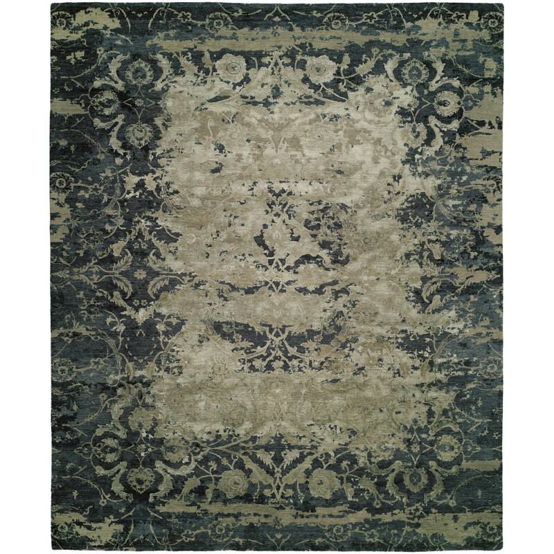Modern Multi-Colored Hand-Knotted Wool & Viscose Area Rug - 6' x 9' - Multi-Colored