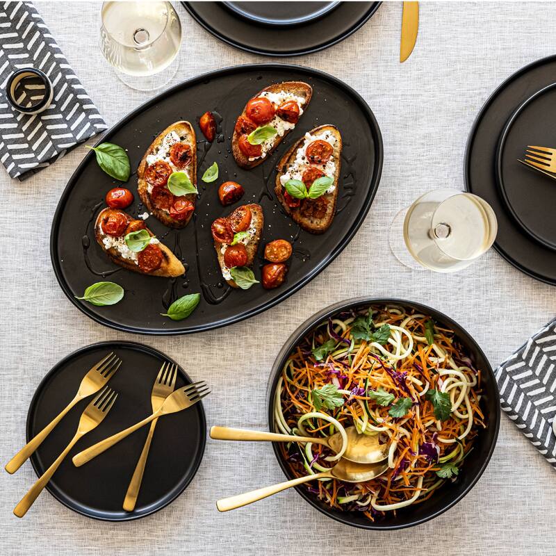 over&back Stackable Semi-Matte Stoneware Oval Serving Platter
