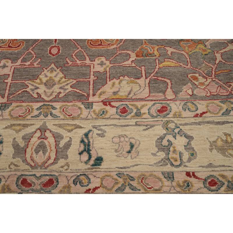 Hand Knotted Oriental 100% Wool Carpet Transitional All-Over Greys & Charcoal Oushak Area Rug - 13' 9'' X 10' 1''