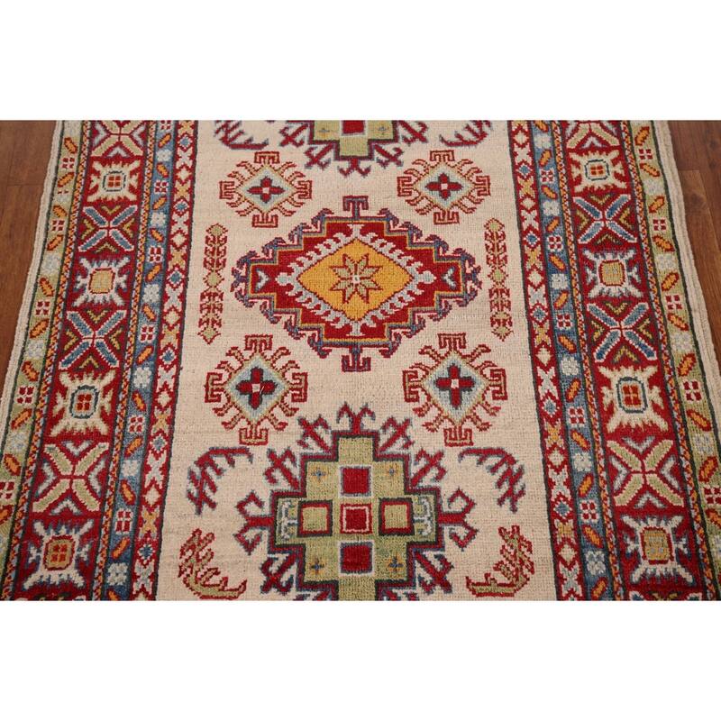 Kazak Oriental Accent Rug Handmade Beige Wool Carpet - 3'4" x 5'1"
