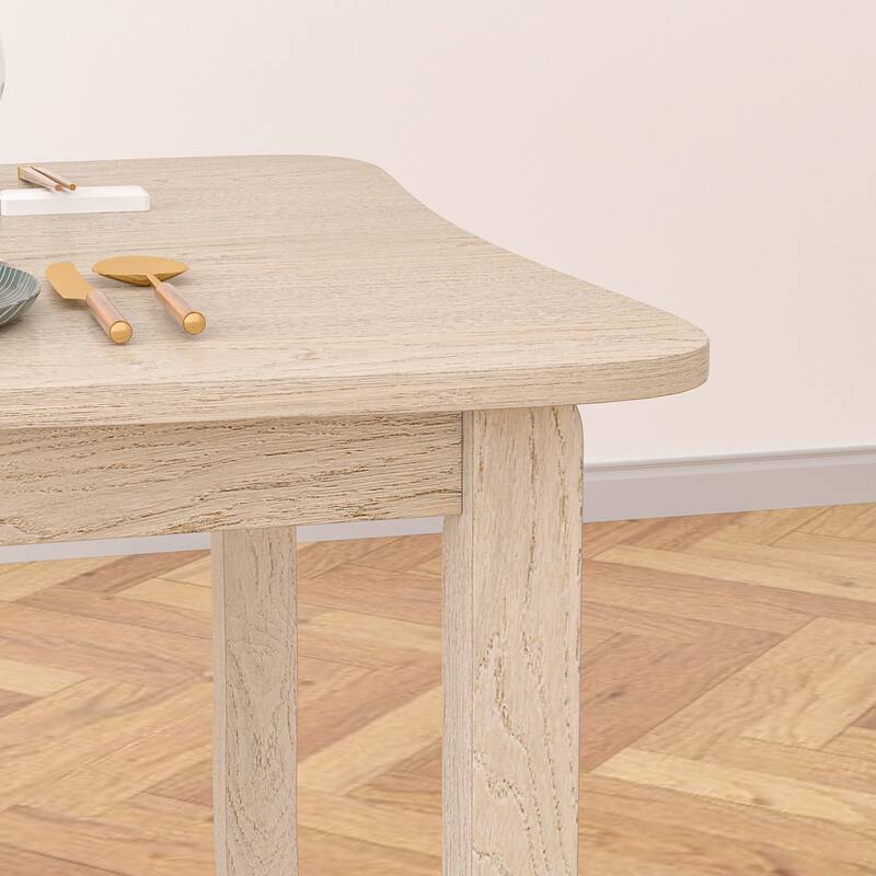 Javlergo Mid-Century Modern Solid Wood Dining Table Set for 4/6, Rectangular Kitchen Table and Chairs, Upholstered Dining Set