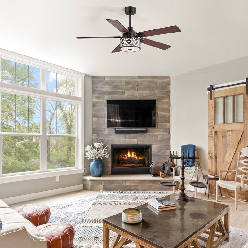 52" Reversible 5-Blade Caged Ceiling Fan with Light and Remote