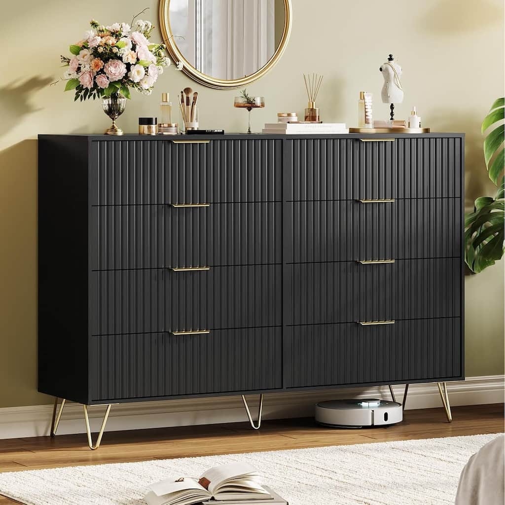 55" Wide Modern Fluted Dresser for Bedroom with 8 Drawers