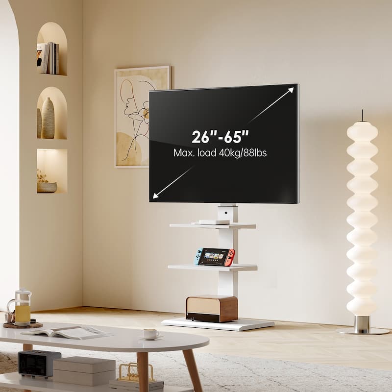 FITUEYES Modern Floor Metal Base TV Stands for 26-65 inch TVs,with Two Shelves