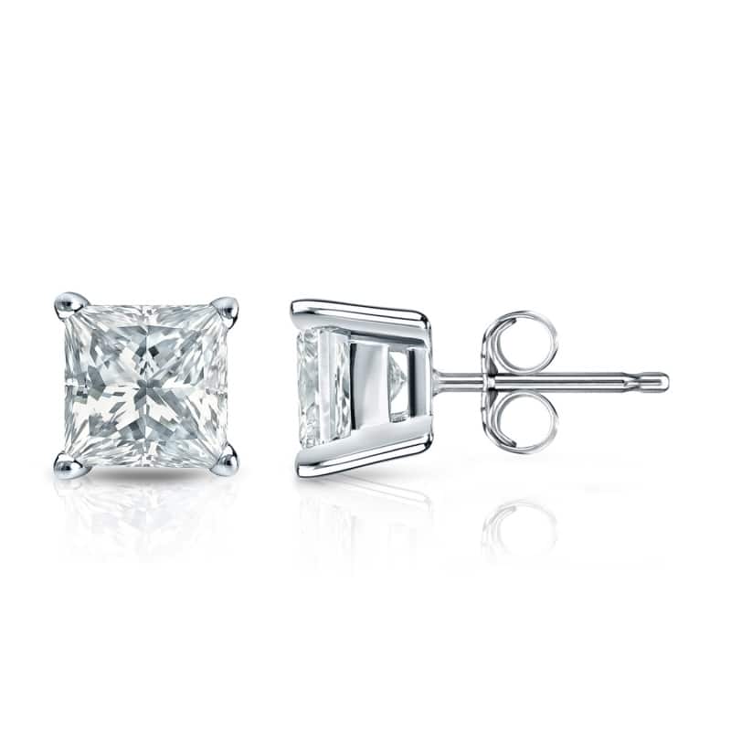 Auriya Lab Grown Princess 4-Prong Diamond Stud Earrings 2.00 to 10.00 ct. tw. Push-Back (D-E VVS) - 8.00ct. wt. - Gold - White