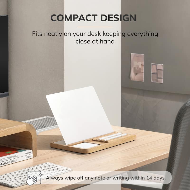 Jani Wooden Desk Organizer with Magnetic Whiteboard - Solid Wood, Hidden Storage & Anti-Skid Base for Home, Office & Workspaces