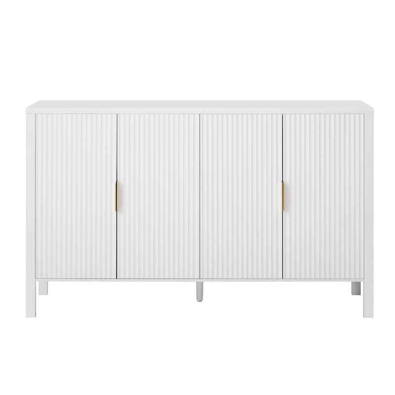 Carl Modern 4 Doors Stripe Door Storage Cabinet with Hooks and Adjustable Shelves