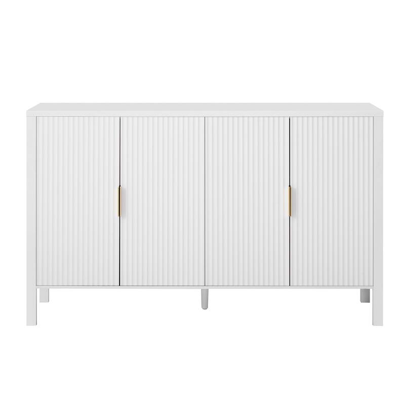 Storage Cabinet with Vertical Stripe Doors & Adjustable Shelves, Sideboard Cabinet with Door Racks & Side Hooks