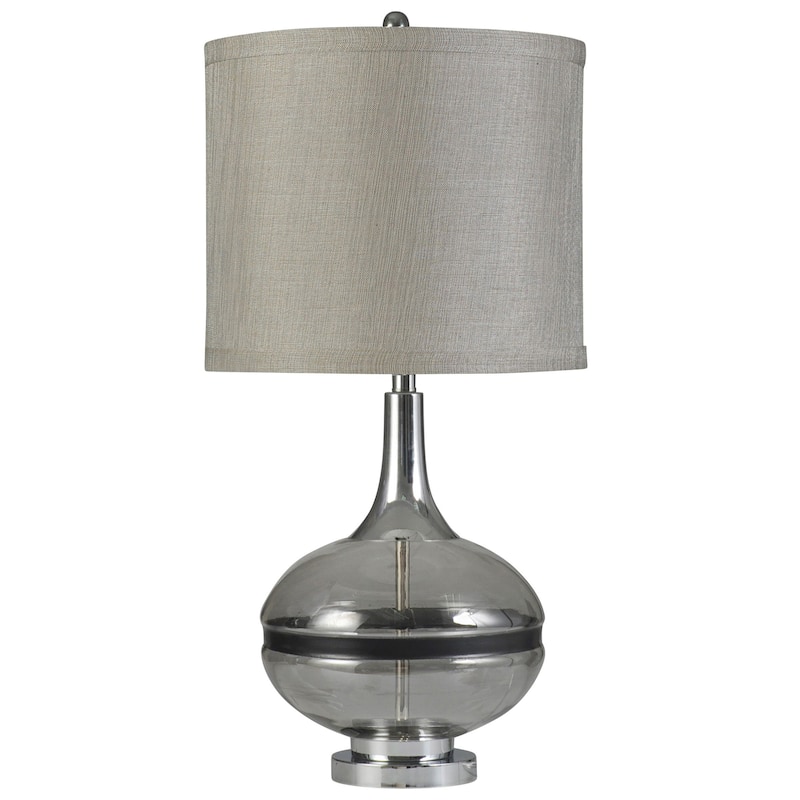 StyleCraft Elyse Smoke Glass and Steel Table Lamp - Taupe Hardback Shade - Elyse Smoke