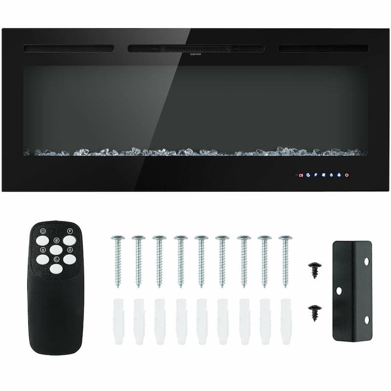 Gymax 50'' Electric Fireplace Recessed and Wall Mounted 750W/1500W W/