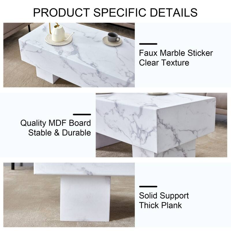 43.3" Length Coffee Table with Marble Texture