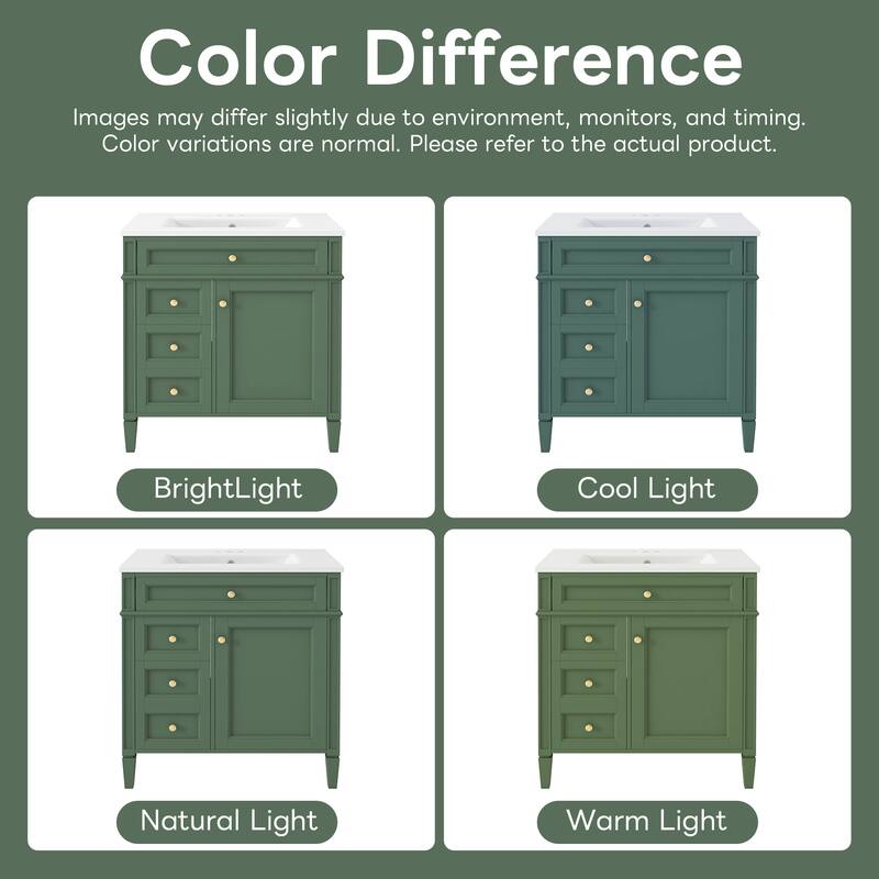 GDFStudio - Halmore Modern Freestanding Bathroom Vanity with Resin Sink, 2 Storage Drawers and a Tip-Out Drawer - 30'W