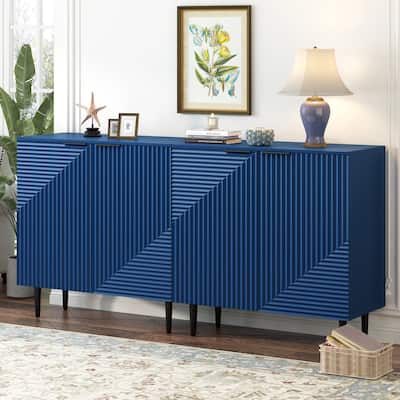 Set of 2 Modern Side Cabinets with Geometric Doors, Adjustable Shelves & Versatile Storage