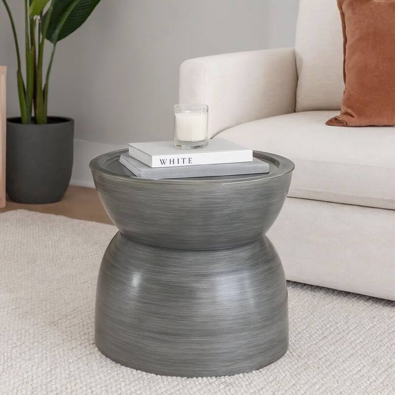 Accent Coffee Table, 25 Inch Hourglass Shape, Gray Hammered Finish