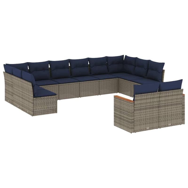 vidaXL 12/13 Piece Patio Sofa Set with Cushions Black/Gray Poly Rattan - 24.4 x 24.4 x 27.2