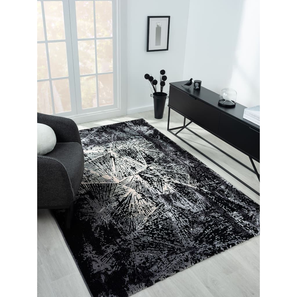 Bergamo Collection Black/Gray/Cream Abstract Geometric Area Rug