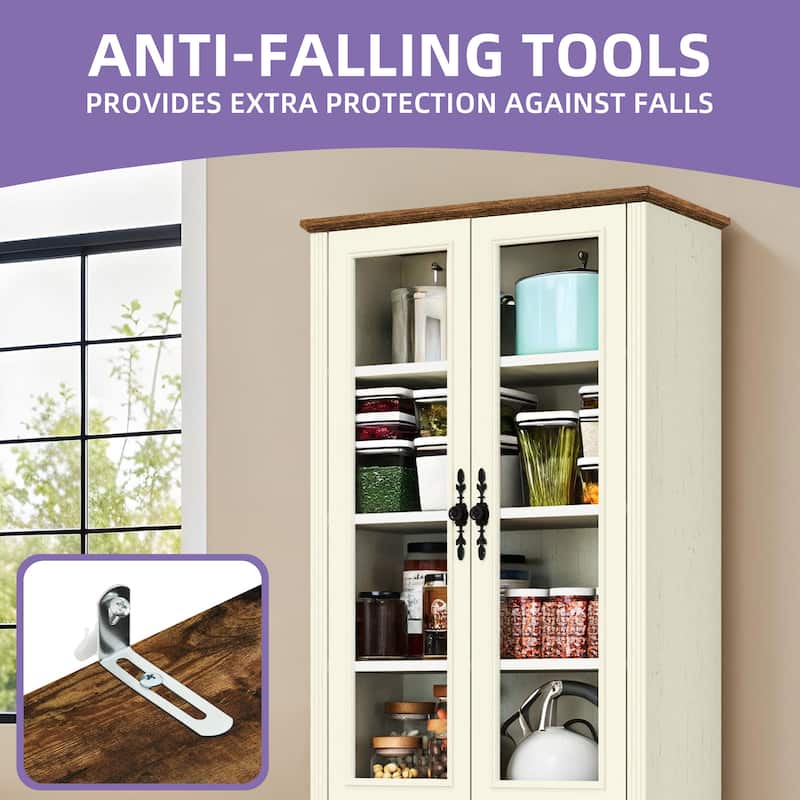 76" Tall Display Cabinet with Glass Doors Bookcase Accent Living Room Hallway