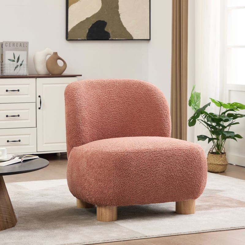 Christopher Knight Home - Modern Boucle Upholstered Accent Chair with Solid Rubberwood Legs - Coral